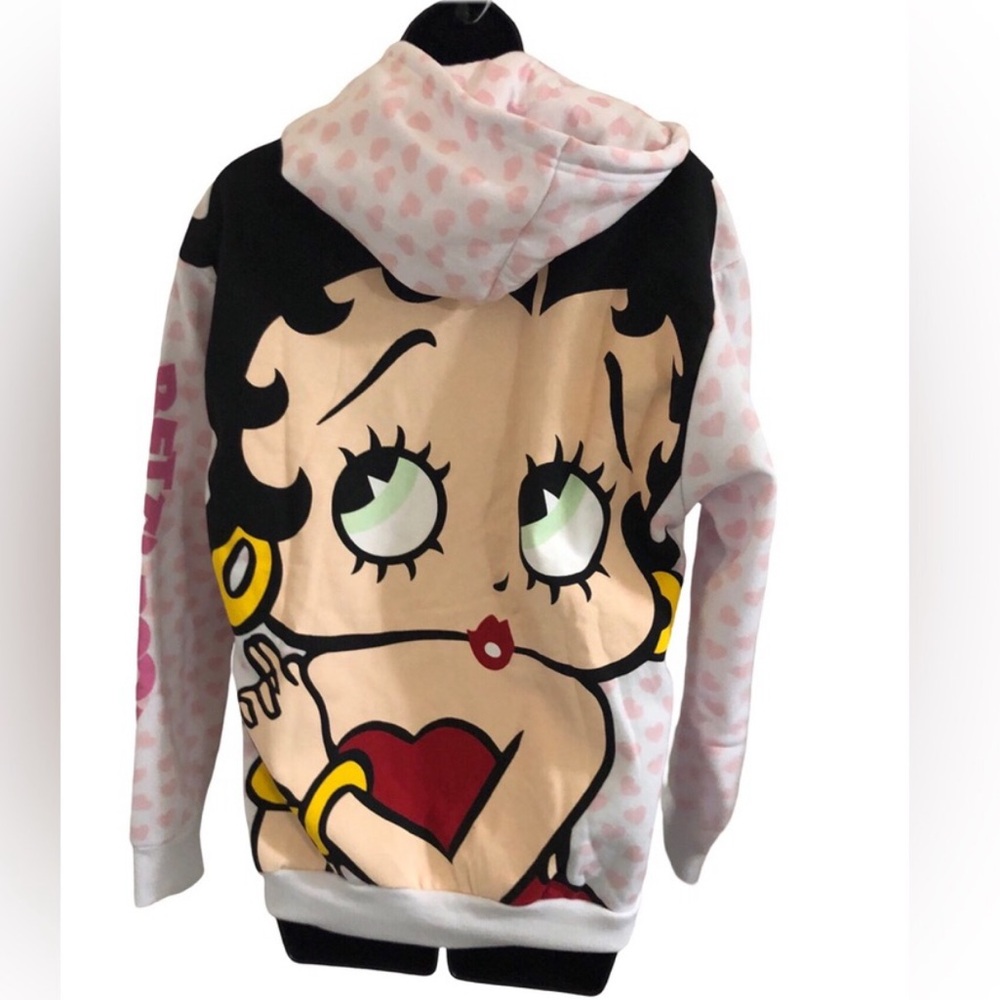 Betty Boop white and pink heart hoodie with oversize Betty boop image size M new